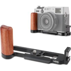 Leftfoto X100V Camera Handgrip L Plate Bracke with Wooden Grip for Fujifilm X-100V Vlog Digital Camera,with Arca Swiss Type Bottom Plate and Cold Shoe