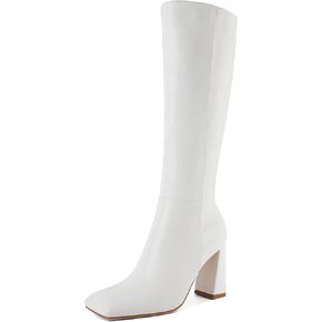 SAMMITOP Knee High Boots for Women GoGo Boots with Chunky Block High Heel Square Toe Fashion Side Zipper Tall Boots Dress Boots 3.5 Inch