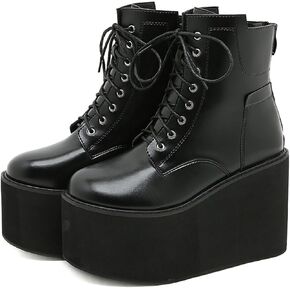 Women's Lace up Platform Gothic Ankle Booties Back Zipper Comfortable Round Toe Non Slip Wedge Dress Booties for Fashion Party Prom