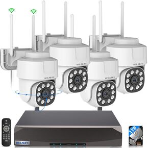 【تكبير رقمي 360 درجة PT وصوت ثنائي الاتجاه】 نظام كاميرا أمان لاسلكي خارجي كاميرات مراقبة PTZ مقاومة للماء للمراقبة بالفيديو المنزلي in Kuwait