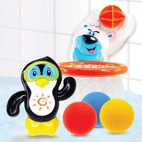 Bath Time Polar Bear Basketball Hoop and Wind up Floating Swimming Penguin Bathtub Baby Bath Set, Water Pool Toys Birthday Gifts for 12 18 24 Months, 1 2 3 Years Old Toddlers Boy Girl
