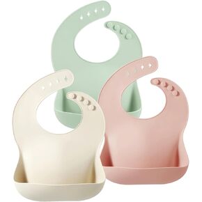 PandaEar Silicone Baby Bibs Set of 3 for Babies & Toddlers, BPA Free Waterproof Adjustable Feeding Bib with Large Pocket Food Catcher