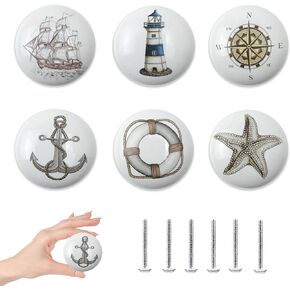 Set of 6 Ceramic Starfish Nautical Beach Coastal Themed Kitchen Cabinet Drawer Pulls and Knobs 1.5 X 1.5 Inches