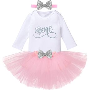 IMEKIS Baby Girls Snowflake 1st Birthday Outfits Romper Tutu Skirt Headband Winter Party Clothes Cake Smash for Photo Props