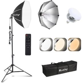 Softbox Lighting Kit, 20" Softbox with 3000K-6500K 85W LED Bulbs, Remote & 63" Tripod Stand, Professional Softbox Photography Lighting Kit for Studio Lights, Portrait, Video Recording