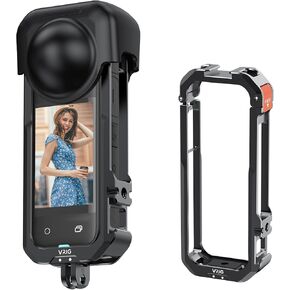 VRIG Frame Cage for Insta360 X4,Aluminum Protective Case for Insta360 X4 with Silicone Lens Cover, Built-in Cold Shoe and 1/4" Threads