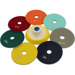 4" Diamond Polishing Pad and Backer Pad 5/8"-11 - Wet Grinding Polishing Tile Stone Marble Granite Concrete Ceramics Glass 8Set