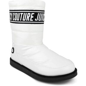 Juicy Couture Women's Quilted Slip-On Winter Boots – Waterproof, Warm Mid-Calf Snow Booties with Logo Strap-Kissie