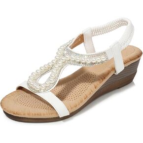 Womens Wedge Sandals, Comfortable Summer Open Toe Sparkly Rhinestone Breathable Shoes for Party, Wedding, and Fashion Dress