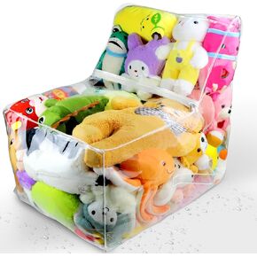 Clear Stuffed Animal Storage, Waterproof Stuffed Animal Bean Bag Chair Cover for Kids, Large PVC Plush Toys Storage Creative Stuffable Zipper Bean Bag for Organizing Nursery & Bedroom