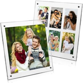 2Pcs 8x8 inch Acrylic Polaroid Frame Acrylic Collage Frames with 6 Insert Magnetic Picture Frames for Polaroid Instax Fujifilm Mini 2x3 Photos Self Standing Floating Refrigerator Desktop