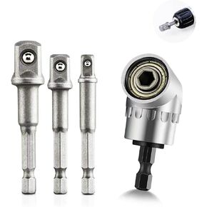 Socket Adapter Set 3 PCS Drill Bit Set-1/4" 3/8" 1/2" Hex Shank Impact Driver Bit Set Socket Holder+105 Right Angle Drill Attachment Drill Bit Extension, Drill Accessories-SLR4