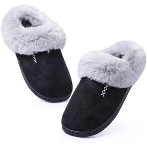 Women's Moccasin Slip-on Slippers Soft Microsuede Clog Comfy Non-slip Memory Foam Indoor Outdoor House Shoes with Fuzzy Collar