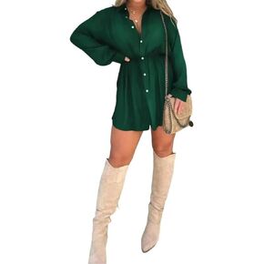 فستان رومبير مغطى بالساتان، مجموعة فستان ستان، فستان قميص بأزرار، فستان رومبير ستان مع شورت للنساء (1,3X-Large) in Kuwait