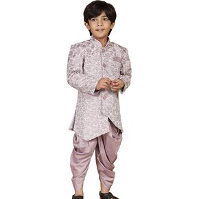 AJ DEZINES Boys Jacquard Floral Jaal Assemetric Sherwani Set