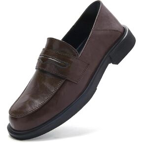 Penny Loafers for Women Slip On Dress Shoes Leather Memory Foam Non-Slip Comfort Soft Casual Business Work Shoes Flat Ladies Brown US 10