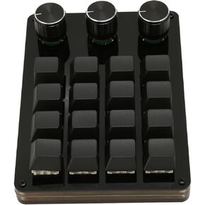 Mini Macro Keypad, 16 Keys One Handed Programmable Keyboard with 3 Knobs, Portable Hot Swappable USB Wired Keypad for Gaming Office Media