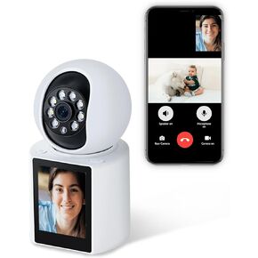 Video Calling Indoor Camera with 2.8-Inch IPS Screen, 2K Two-Way Baby/Elder/Dog/Pet Camera with Phone App, Human/Sound/Crying Detection, Smart Voice & One-Button Call, Color IR Night Vision