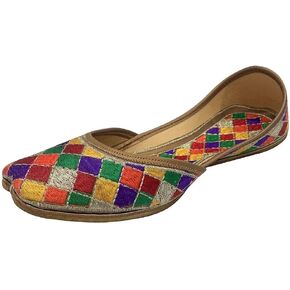 Punjabi Jutti for Women Multicolor Phulkari Ethnic Handmade Shoes Flat Mojari Beaded Traditional Jooti