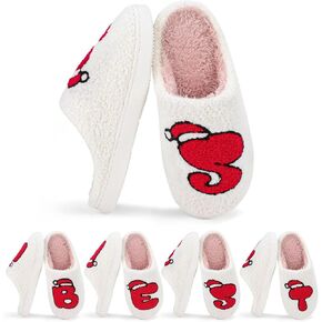 NineCiFun Christmas Slippers for Women Monogrammed Memory Foam House Slippers Santa hat Retro Soft Plush Warm Slip-on Indoor Slippers Personalized Birthday Gifts shoes