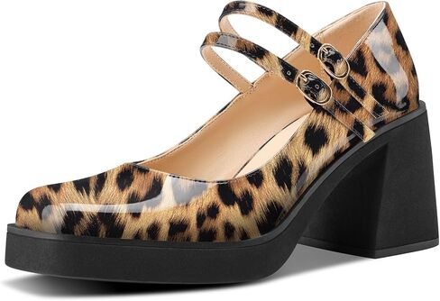 Platform Mary Jane Shoes for Women Mid Chunky Block Heel Square Toe Two Strap Buckle Pumps for Casual Party 3.2 Inches Heels in Saudi Arabia