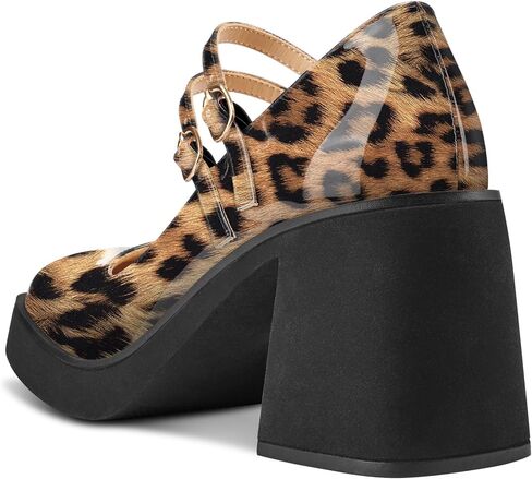 Platform Mary Jane Shoes for Women Mid Chunky Block Heel Square Toe Two Strap Buckle Pumps for Casual Party 3.2 Inches Heels in Saudi Arabia