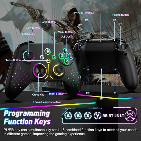 【استبدال وحدة تحكم لاسلكية مطورة لوحدة تحكم Xbox مع إضاءة RGB بـ 8 ألوان لأجهزة Xbox One، وXbox Series X|S، وXbox One S|X Gampad مع ضوء RGB/Marco/Turbo in Kuwait
