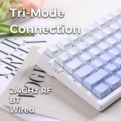 G75 Pro Wireless Mechanical Keyboard, 75% Layout, Gasket Mounted, 5 Layers Dampening,RGB Backlit, 2.4GHz/BT/Wired Tri-Mode, Hot Swappable (Grey, Matcha Latte) in Kuwait