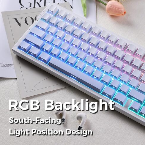 G75 Pro Wireless Mechanical Keyboard, 75% Layout, Gasket Mounted, 5 Layers Dampening,RGB Backlit, 2.4GHz/BT/Wired Tri-Mode, Hot Swappable (Grey, Matcha Latte) in Kuwait