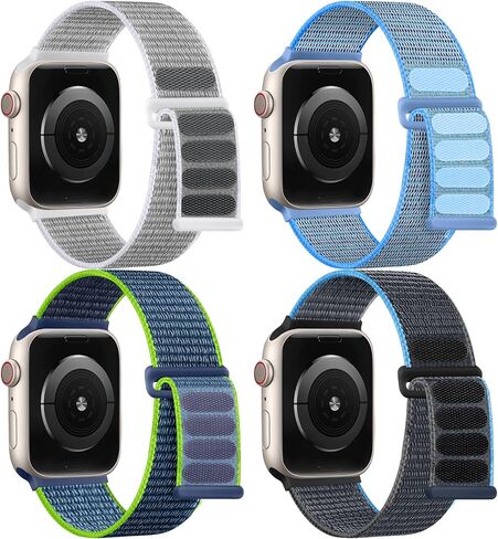 Nylon Sport Loop Bands Compatible with Apple Watch Bands 38mm 40mm 41mm 42mm 44mm 45mm 49mm Women Men, Soft Breathable Braided Straps for iWatch Bands Series Ultra 2/Ultra SE 9 8 7 6 5 4 3 2 1,4Pack in Kuwait