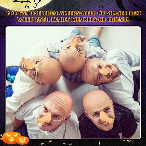 WILLBOND 12 Pack Halloween Bald Caps Latex Bald Head Wig Caps Long Fake Nose for Men Women Cosplay Theme Party in Saudi Arabia