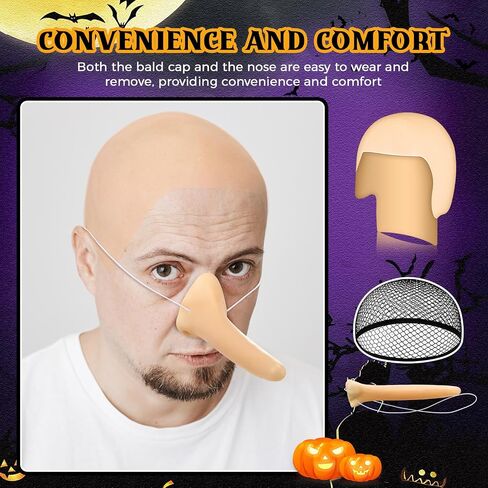 WILLBOND 12 Pack Halloween Bald Caps Latex Bald Head Wig Caps Long Fake Nose for Men Women Cosplay Theme Party in Saudi Arabia