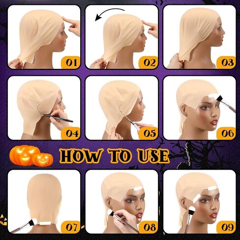WILLBOND 12 Pack Halloween Bald Caps Latex Bald Head Wig Caps Long Fake Nose for Men Women Cosplay Theme Party in Saudi Arabia
