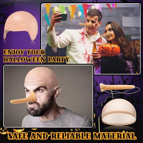WILLBOND 12 Pack Halloween Bald Caps Latex Bald Head Wig Caps Long Fake Nose for Men Women Cosplay Theme Party in Saudi Arabia