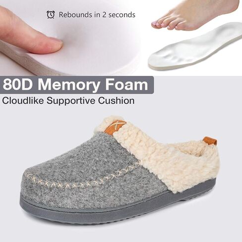 LongBay Women's Moccasin Slippers Faux Wool Felt Slip-On Bedroom Clog Comfy Memory Foam Indoor Outdoor House Shoes with Fuzzy Collar Burgundy 7-8 in Saudi Arabia