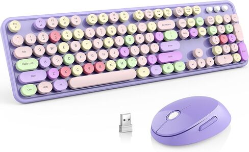 Wireless Keyboard and Mouse Combo, MOFII Full-Size Retro Round Keyboard and Mouse Wireless, 2.4 GHz Wireless USB Receiver, Plug and Play, Compatible with PC, Laptop, Desktop, Computer in Saudi Arabia
