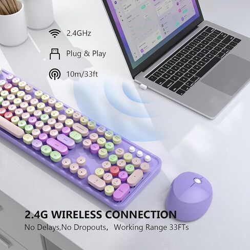 Wireless Keyboard and Mouse Combo, MOFII Full-Size Retro Round Keyboard and Mouse Wireless, 2.4 GHz Wireless USB Receiver, Plug and Play, Compatible with PC, Laptop, Desktop, Computer in Saudi Arabia