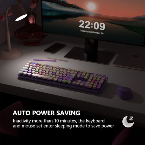 Wireless Keyboard and Mouse Combo, MOFII Full-Size Retro Round Keyboard and Mouse Wireless, 2.4 GHz Wireless USB Receiver, Plug and Play, Compatible with PC, Laptop, Desktop, Computer in Saudi Arabia