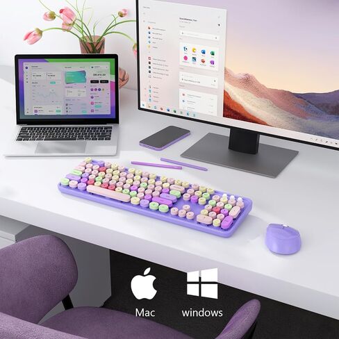 Wireless Keyboard and Mouse Combo, MOFII Full-Size Retro Round Keyboard and Mouse Wireless, 2.4 GHz Wireless USB Receiver, Plug and Play, Compatible with PC, Laptop, Desktop, Computer in Saudi Arabia