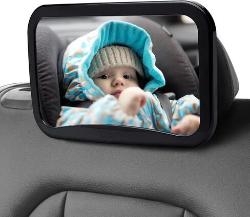 Amazon Basics Safety Car Seat Mirror for Rear Facing Infant with Wide Crystal Clear View, Black, 11.81 x 7.48 x 3 in in Saudi Arabia