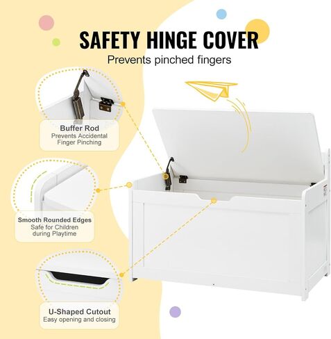 VEVOR Wooden Toy Chest for Kids, Toddler Toy Storage Box with Flip-Top Lid and Safety Hinge, 32.68 x 17.91 x 24.02 Large Kids Storage Bench for Playroom, Bedroom, Living Room or Entryway, White in Saudi Arabia