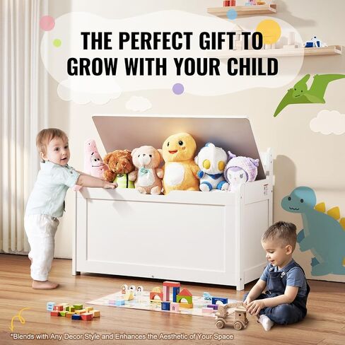 VEVOR Wooden Toy Chest for Kids, Toddler Toy Storage Box with Flip-Top Lid and Safety Hinge, 32.68 x 17.91 x 24.02 Large Kids Storage Bench for Playroom, Bedroom, Living Room or Entryway, White in Saudi Arabia