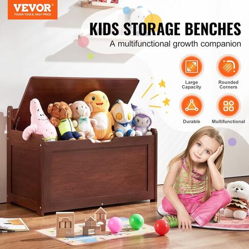 VEVOR Wooden Toy Chest for Kids, Toddler Toy Storage Box with Flip-Top Lid and Safety Hinge, 32.68 x 17.91 x 24.02 Large Kids Storage Bench for Playroom, Bedroom, Living Room or Entryway, White in Saudi Arabia