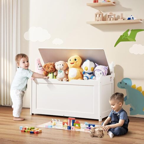 VEVOR Wooden Toy Chest for Kids, Toddler Toy Storage Box with Flip-Top Lid and Safety Hinge, 32.68 x 17.91 x 24.02 Large Kids Storage Bench for Playroom, Bedroom, Living Room or Entryway, White in Saudi Arabia