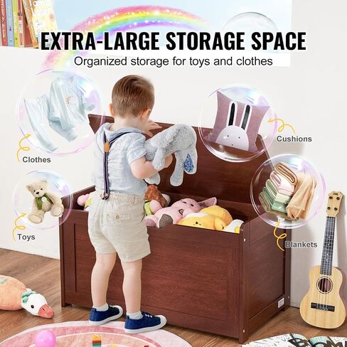 VEVOR Wooden Toy Chest for Kids, Toddler Toy Storage Box with Flip-Top Lid and Safety Hinge, 32.68 x 17.91 x 24.02 Large Kids Storage Bench for Playroom, Bedroom, Living Room or Entryway, White in Saudi Arabia