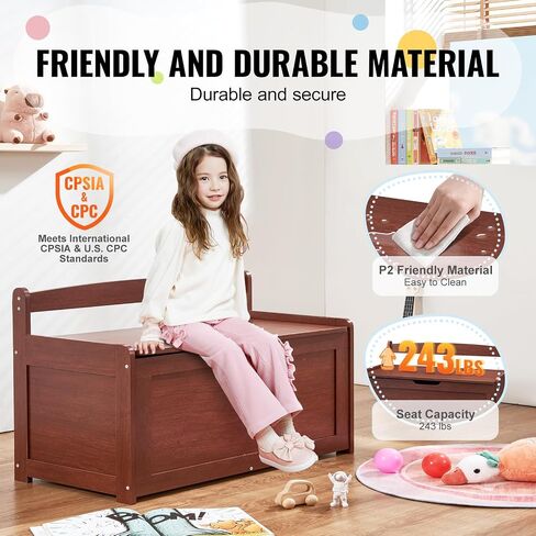 VEVOR Wooden Toy Chest for Kids, Toddler Toy Storage Box with Flip-Top Lid and Safety Hinge, 32.68 x 17.91 x 24.02 Large Kids Storage Bench for Playroom, Bedroom, Living Room or Entryway, White in Saudi Arabia