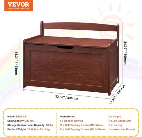 VEVOR Wooden Toy Chest for Kids, Toddler Toy Storage Box with Flip-Top Lid and Safety Hinge, 32.68 x 17.91 x 24.02 Large Kids Storage Bench for Playroom, Bedroom, Living Room or Entryway, White in Saudi Arabia