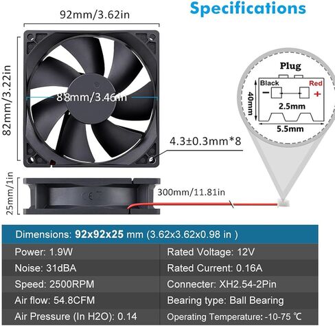 Wathai 92mm DC 24V Brushless Cooling Fan 2Pin High Preformance 24 Volt DC Fan 92 x 25mm in Kuwait