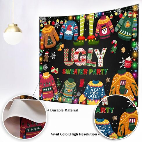 Mocsicka Ugly Sweater Party Backdrop Christmas Elfed Up Ugly Sweater Party Decoration Ugly Christmas Sweater Party Banner Photo Booth Props (7x5ft(82''x60'')) in Saudi Arabia