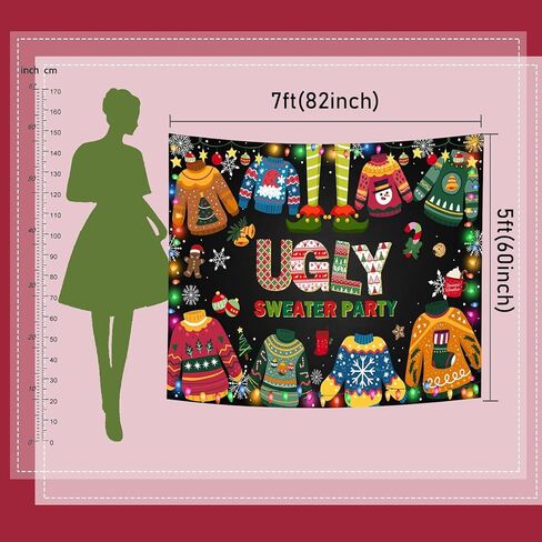 Mocsicka Ugly Sweater Party Backdrop Christmas Elfed Up Ugly Sweater Party Decoration Ugly Christmas Sweater Party Banner Photo Booth Props (7x5ft(82''x60'')) in Saudi Arabia